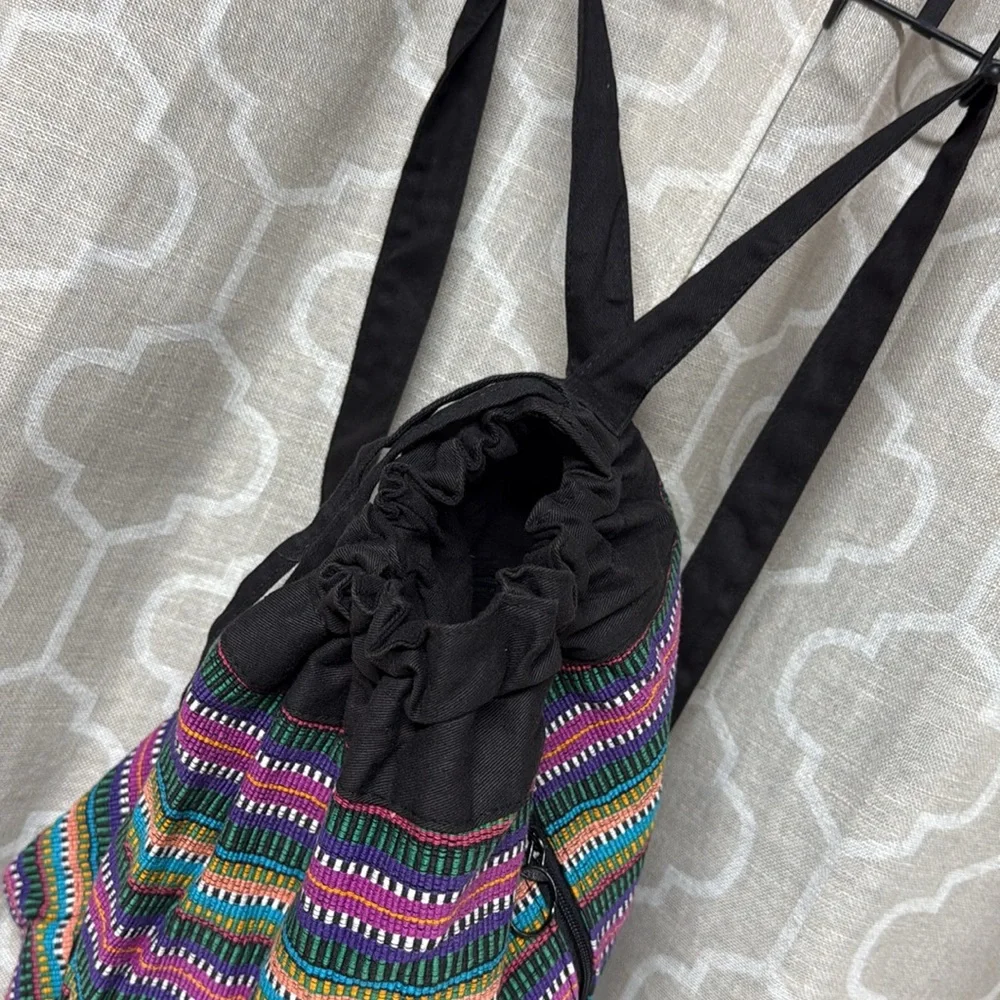 Colorful ethnic boho travel cotton printed drawstring Striped backpack